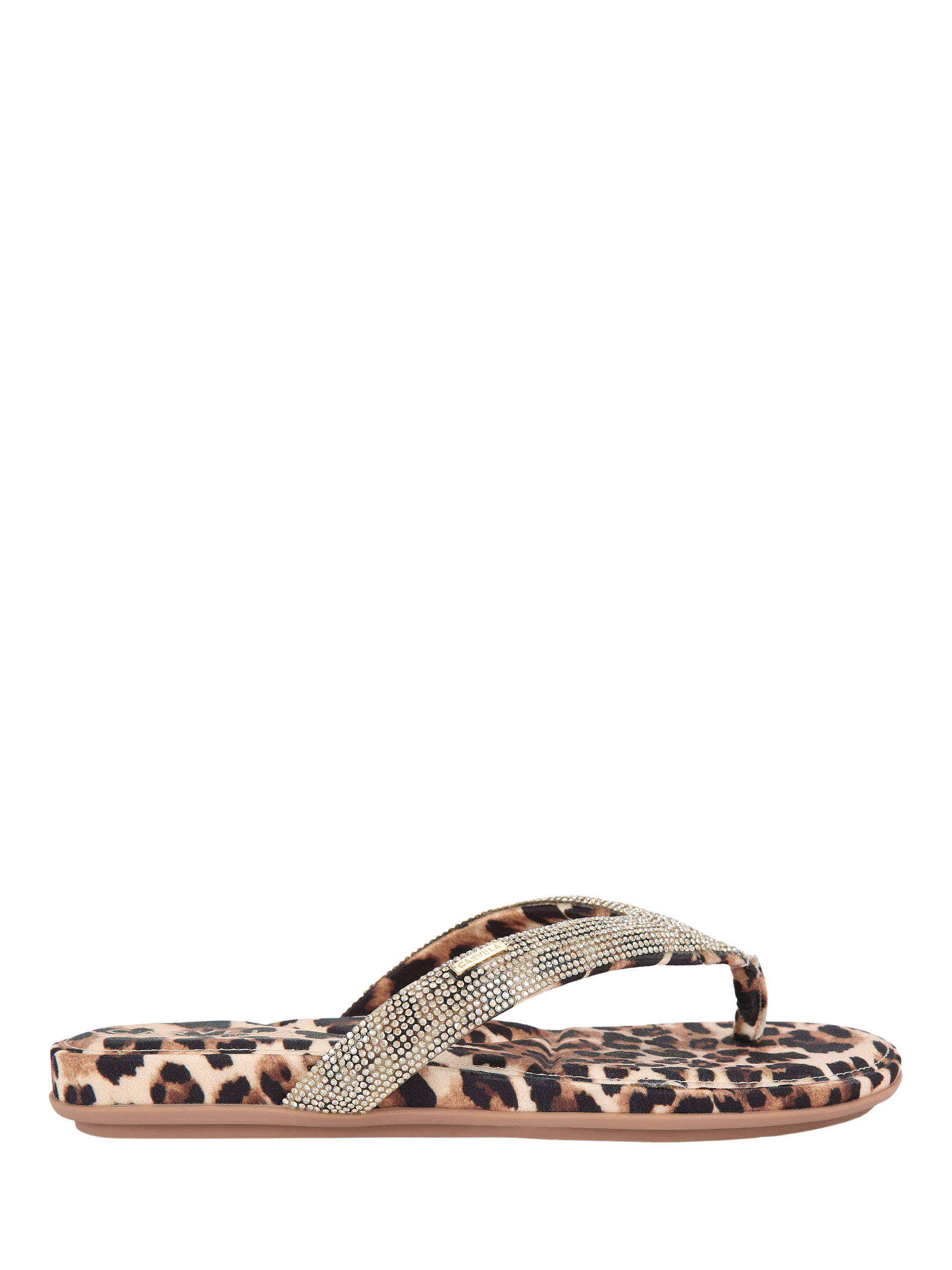 Product image 1 of 4, which shows Carvela Riviera Jewel Embellished Leopard Print Sandals, Brown, 3