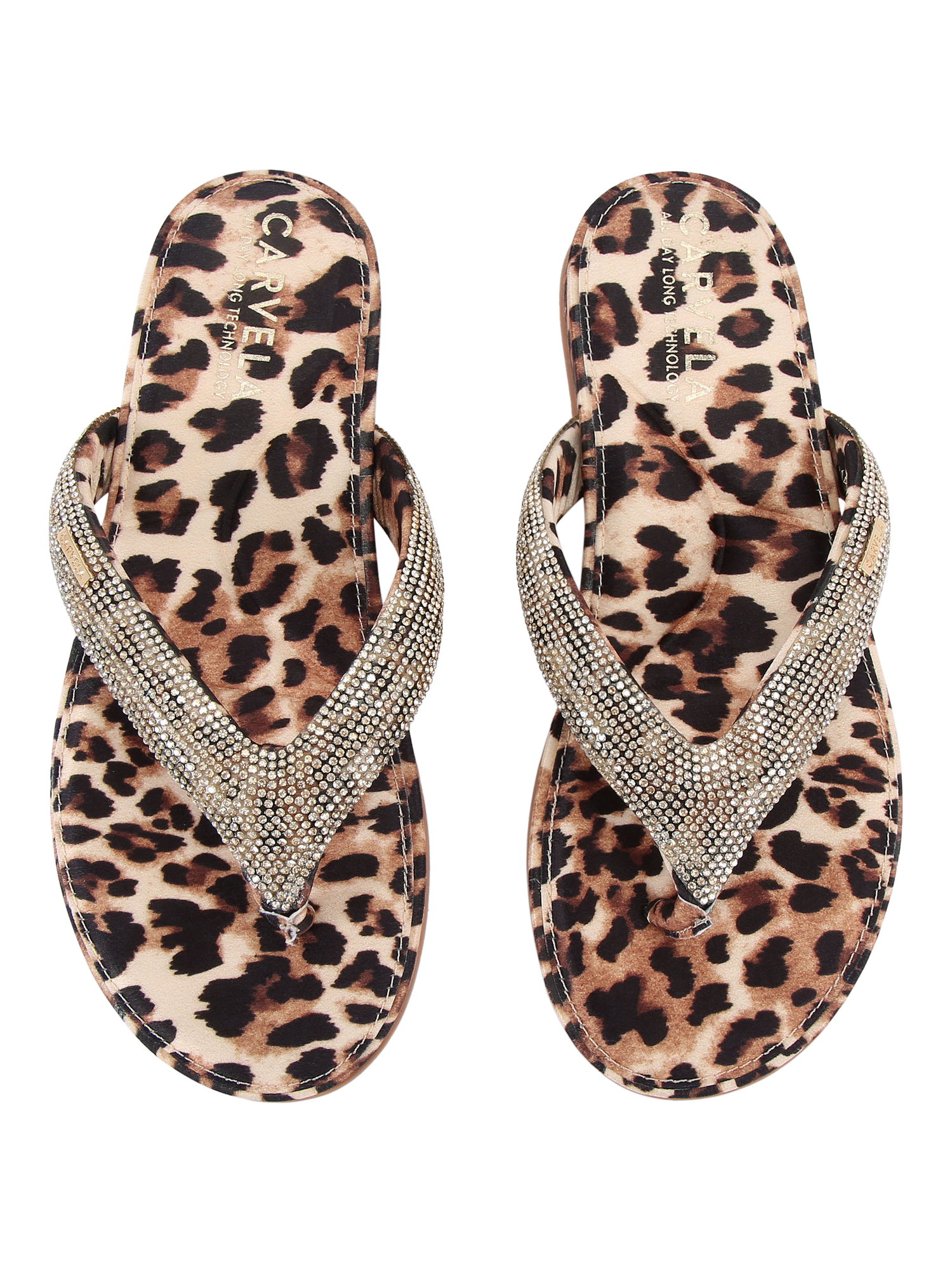 Product image 2 of 4, which shows Carvela Riviera Jewel Embellished Leopard Print Sandals, Brown, 3