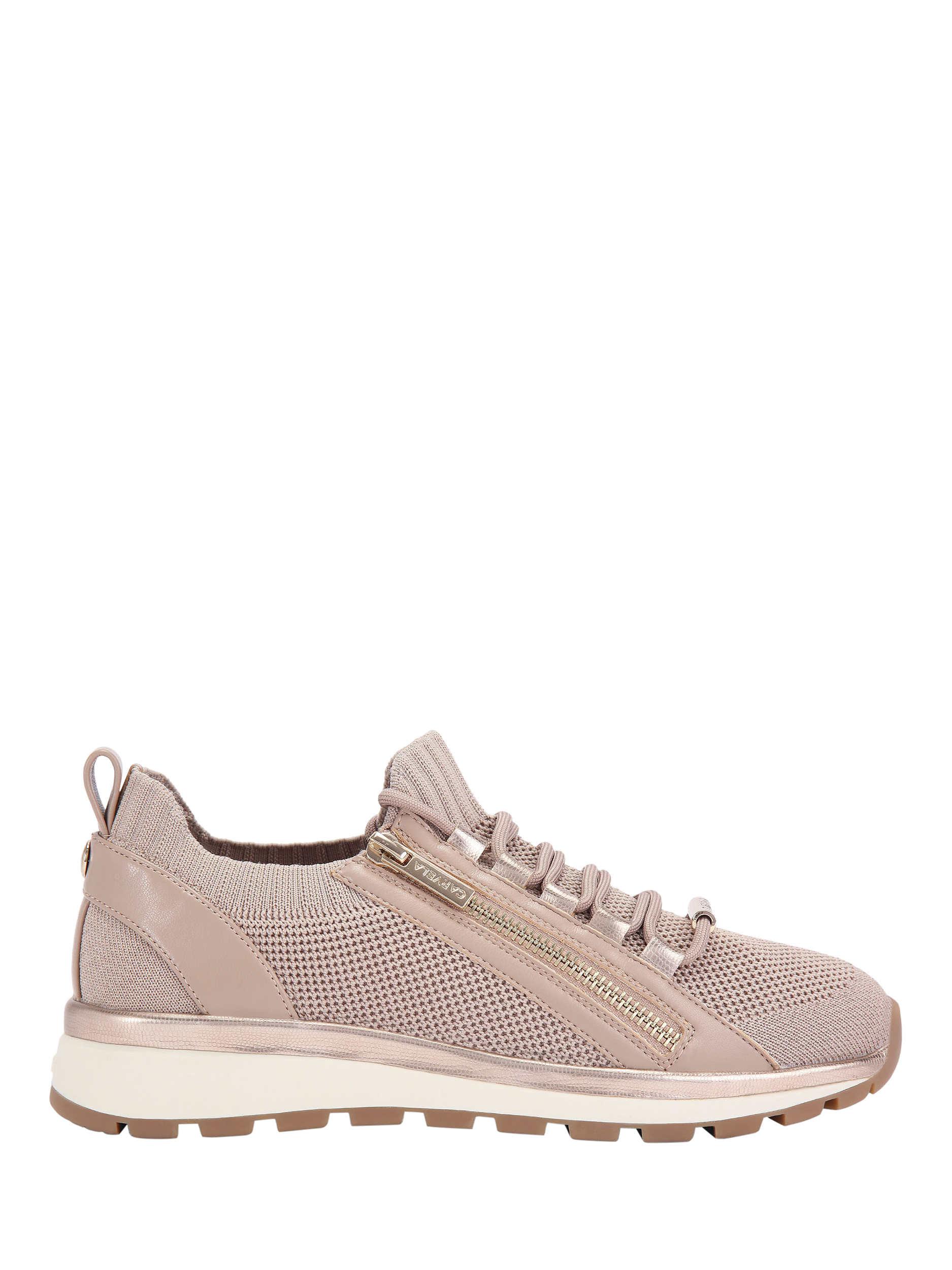 Product image 1 of 5, which shows Carvela Pace Zip Knit Trainers, Natural Taupe, 3
