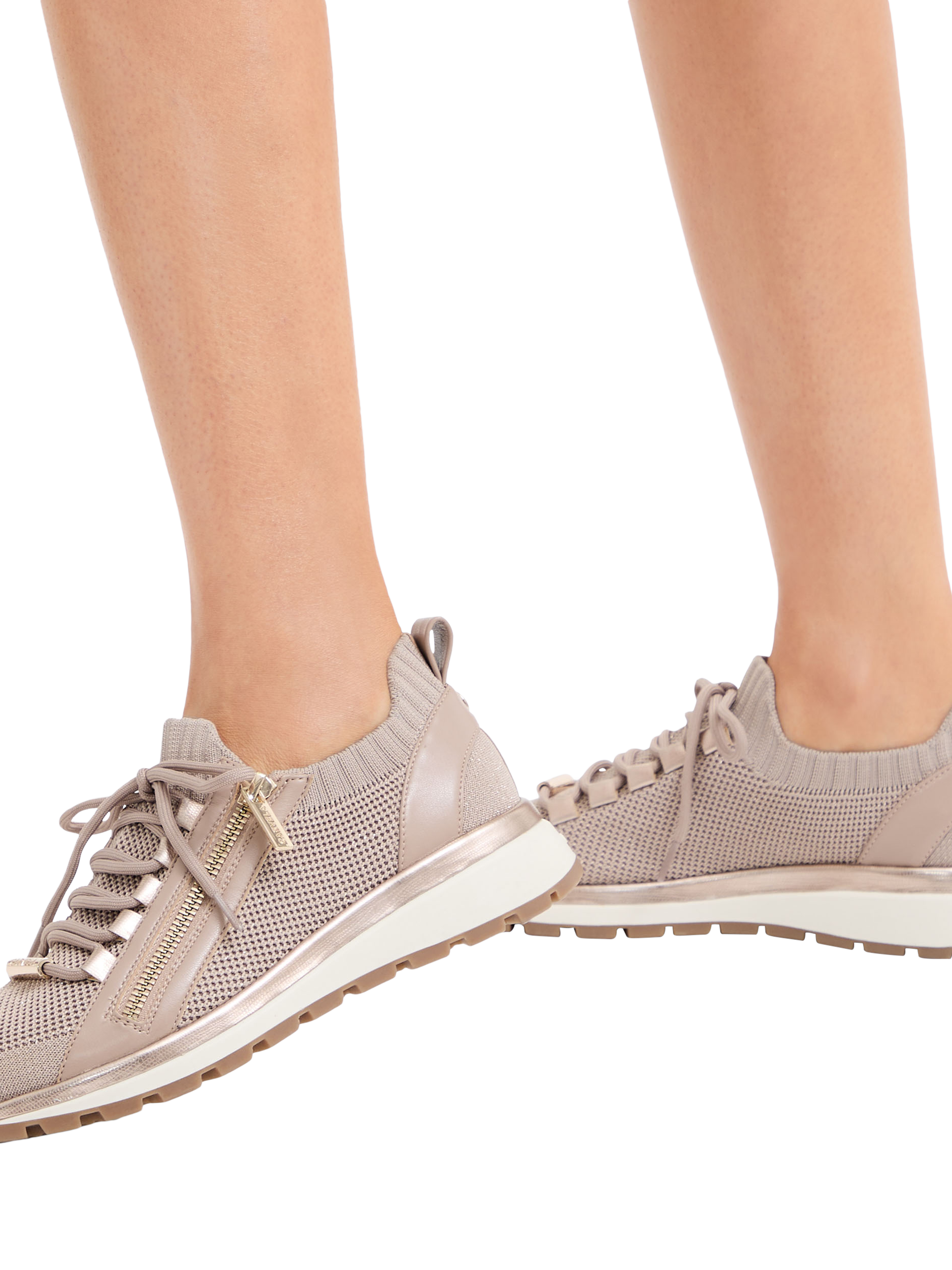 Product image 2 of 5, which shows Carvela Pace Zip Knit Trainers, Natural Taupe, 3