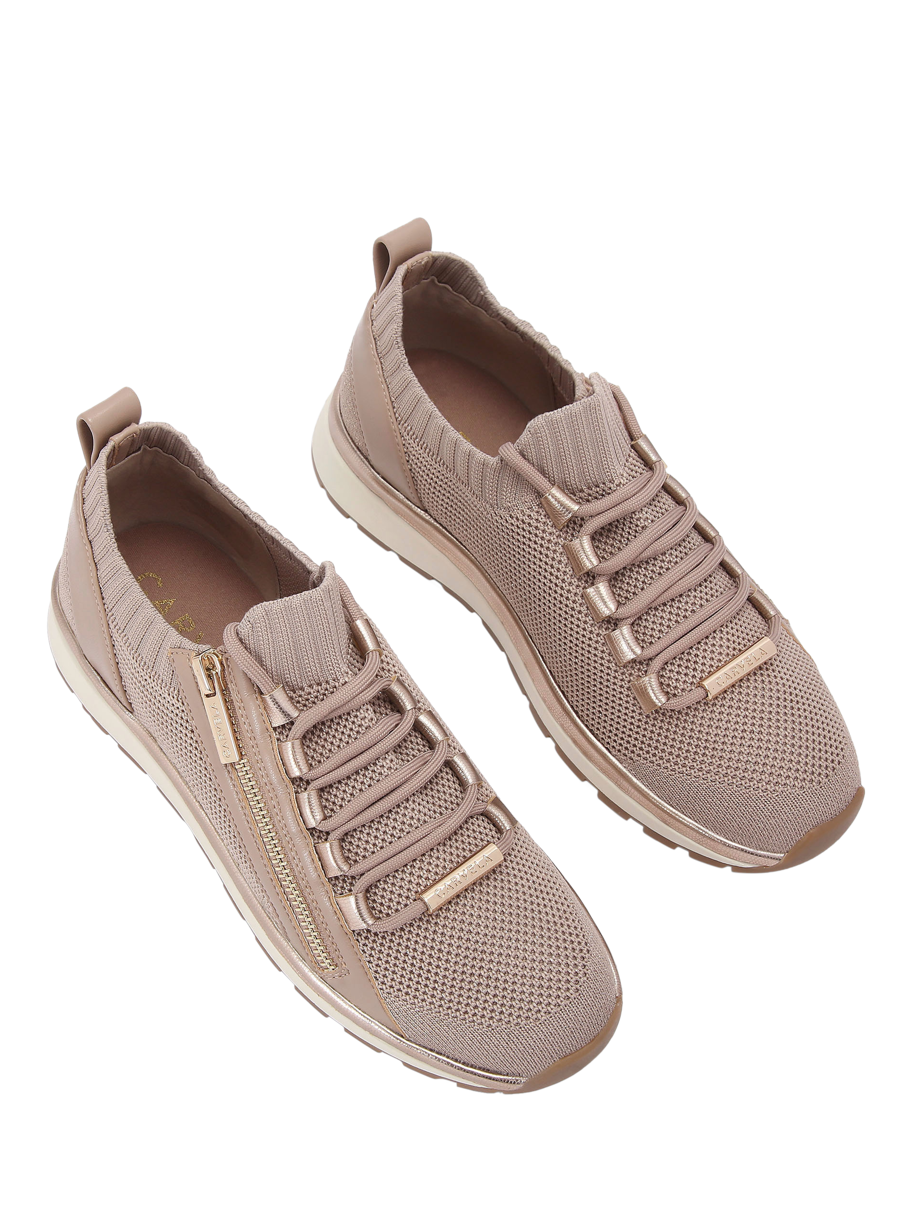 Product image 3 of 5, which shows Carvela Pace Zip Knit Trainers, Natural Taupe, 3