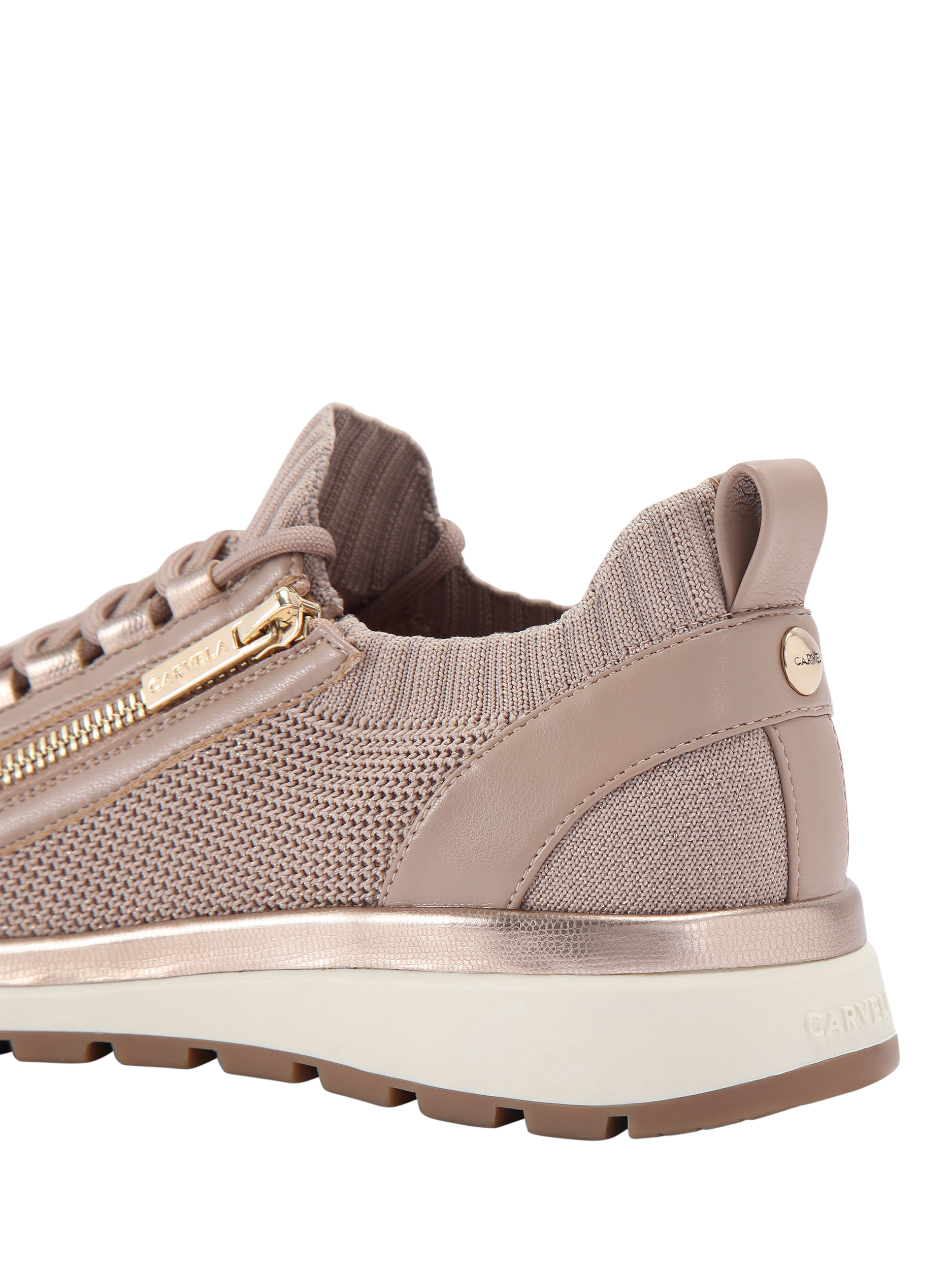 Product image 4 of 5, which shows Carvela Pace Zip Knit Trainers, Natural Taupe, 3