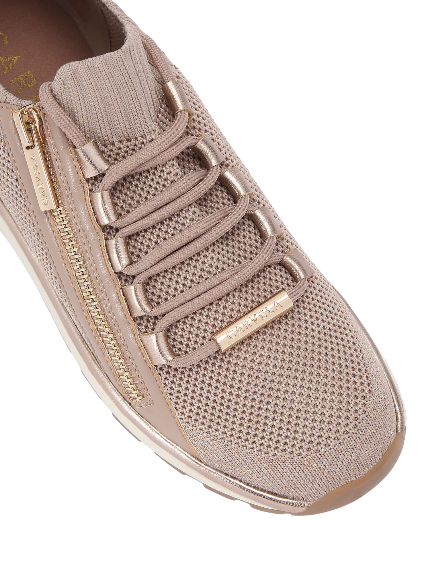 Product image 5 of 5, which shows Carvela Pace Zip Knit Trainers, Natural Taupe, 3