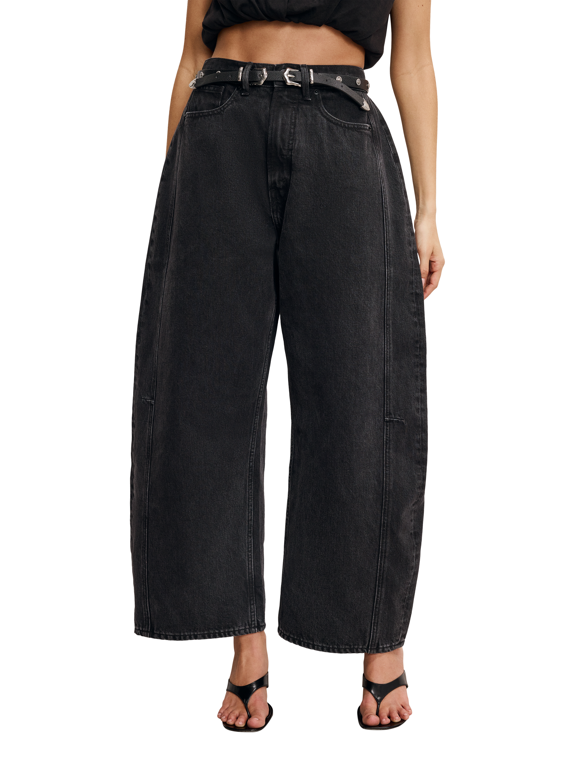 Product image 1 of 5, which shows Good American Good Extreme Barrel Leg Relaxed Jeans, Black, 24
