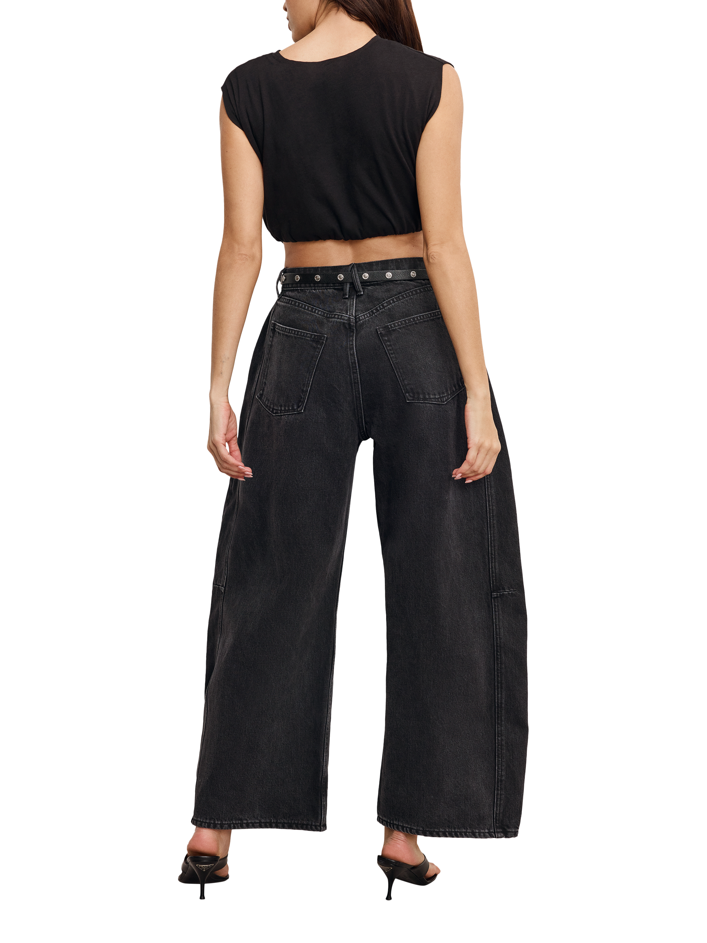 Product image 2 of 5, which shows Good American Good Extreme Barrel Leg Relaxed Jeans, Black, 24