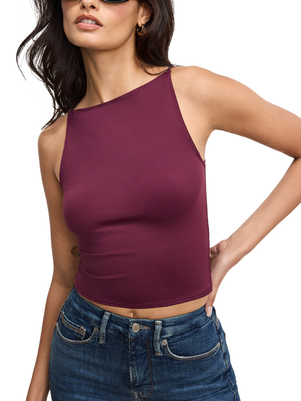 Good American Weightless Sleeveless Tank Top, Dark Red, Dark Red