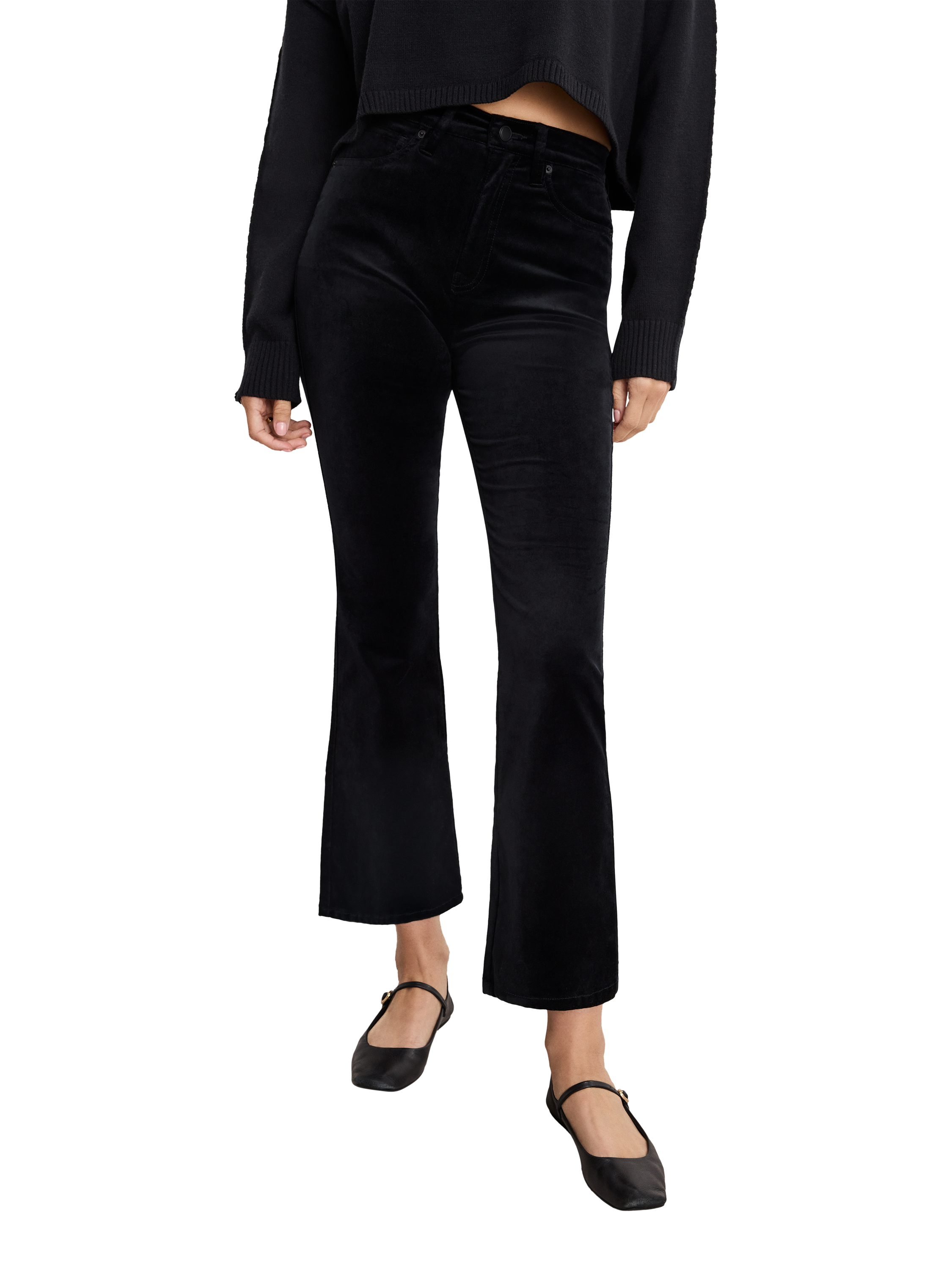 Good American High Rise Kick Flare Velvet Trousers, Black
