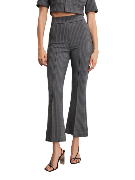 Good American Soft Stretch Ponte Kick Flare Crop Trousers, Grey, Grey