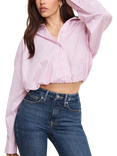 Good American Striped Poplin Cotton Blend Bubble Shirt, Pink