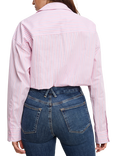 Good American Striped Poplin Cotton Blend Bubble Shirt, Pink