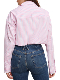 Good American Striped Poplin Cotton Blend Bubble Shirt, Pink - view 2, Pink