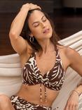 Pour Moi Madrid Underwired Halter Neck Bikini Top, Brown/White