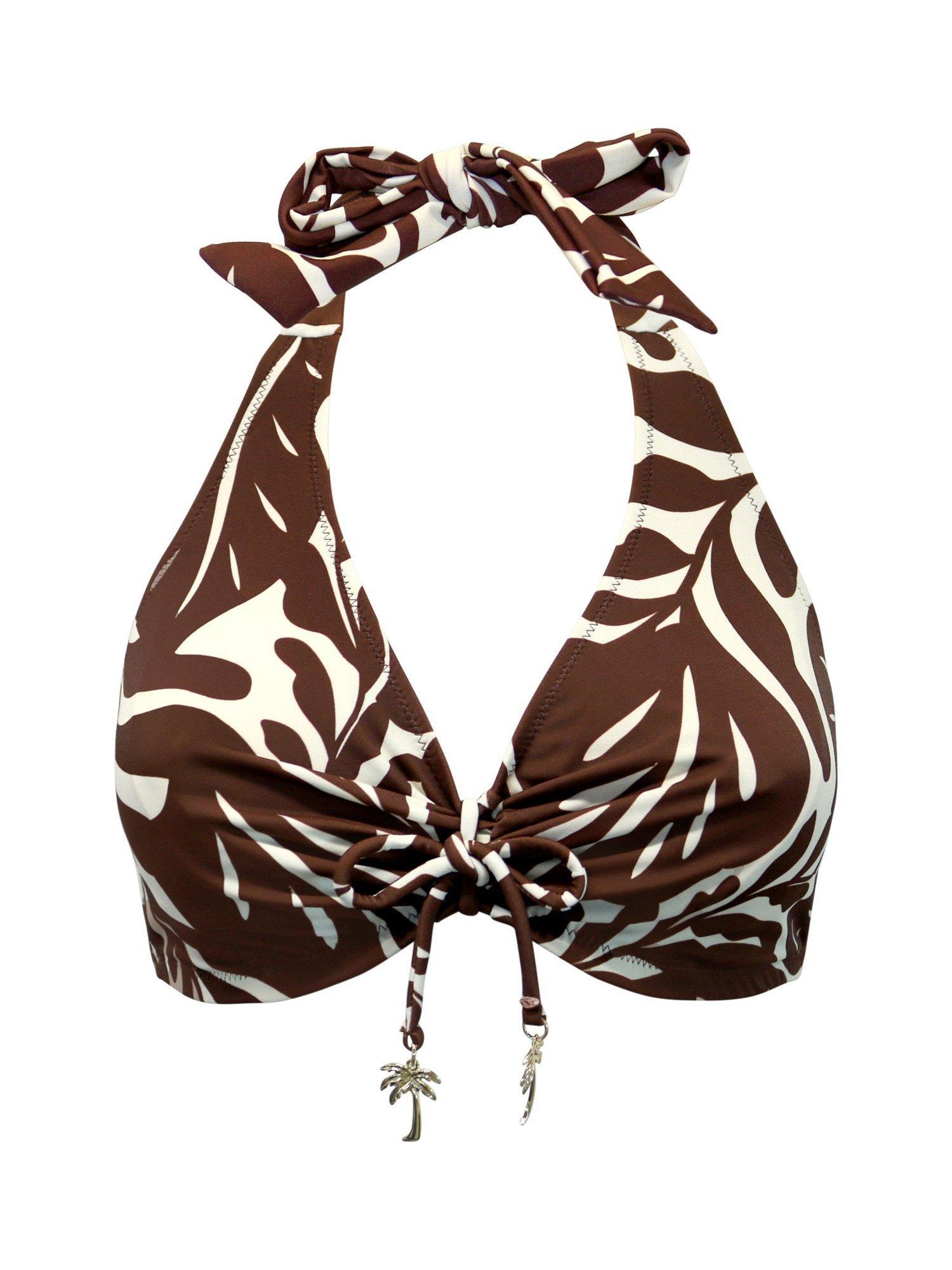 Product image 7 of 8, which shows Pour Moi Madrid Underwired Halter Neck Bikini Top, Brown/White, 32C
