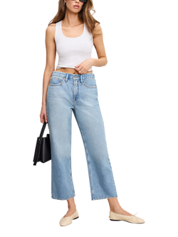 Good American '90s Crop Relaxed Retro Mid-Rise Cotton Denim Jeans, Indigo