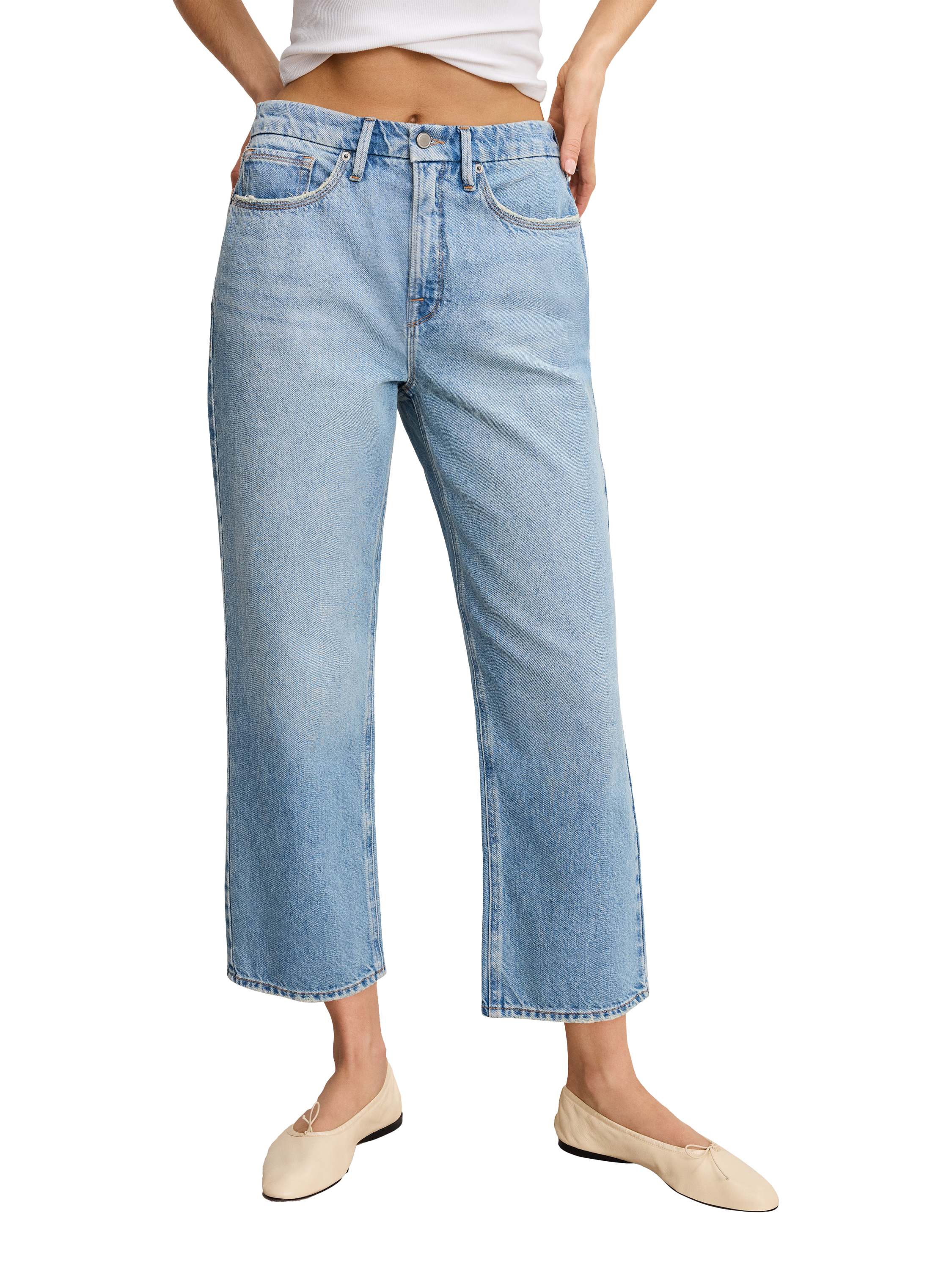 Product image 2 of 5, which shows Good American '90s Crop Relaxed Retro Mid-Rise Cotton Denim Jeans, Indigo, 24