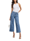 Good American Good Waist Floral Cropped Palazzo Cotton Denim Jeans