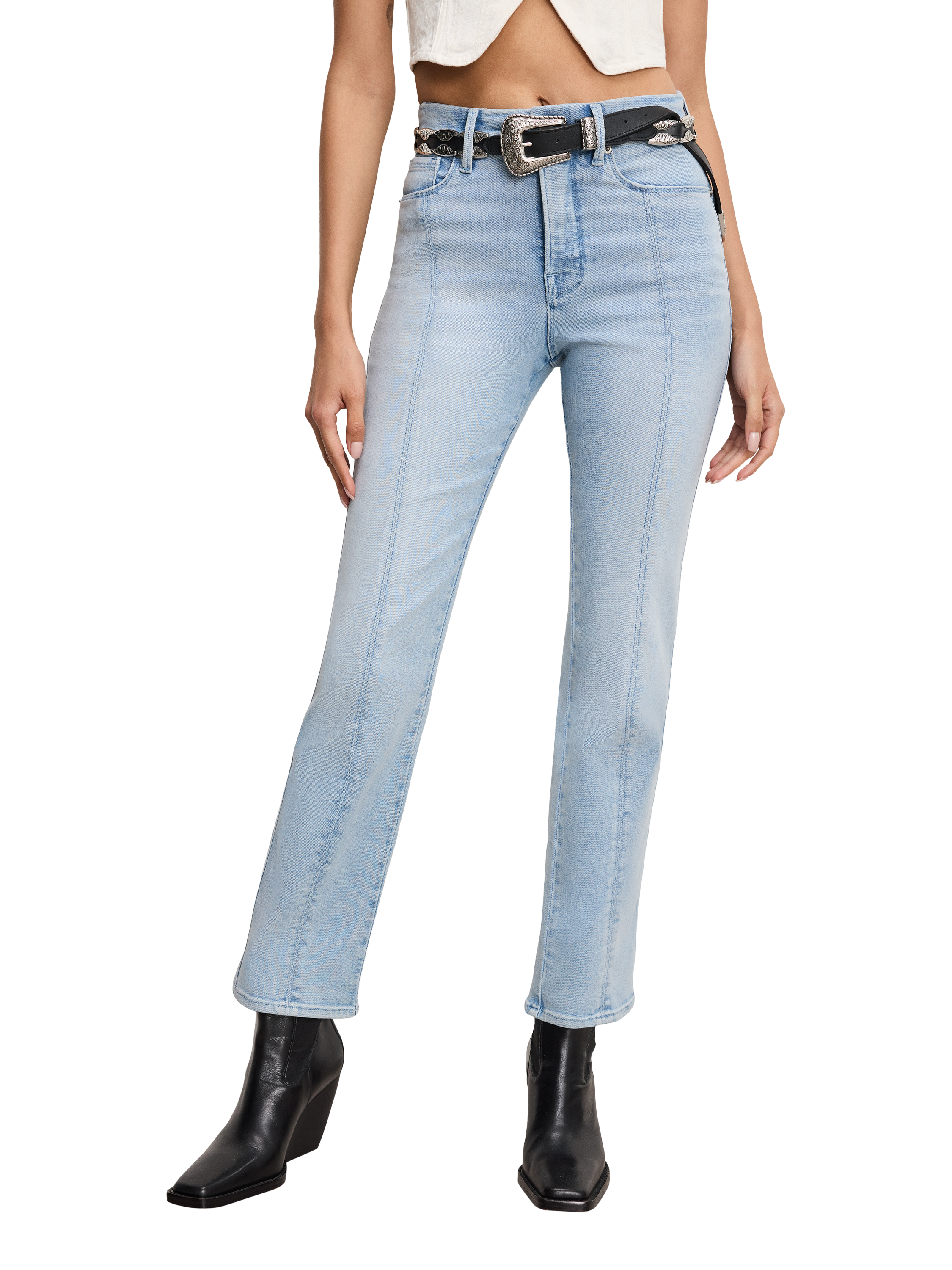 Product image 1 of 3, which shows Good American Good Curve High-Rise Light Compression Cotton Denim Jeans, Indigo, 24