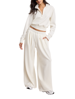 Good American Air Soft Sculpting 1/2 Zip Sweatshirt, White - view 2, White