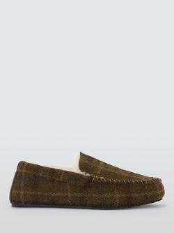 John Lewis Harris Tartan Slippers, Multi Check Olive