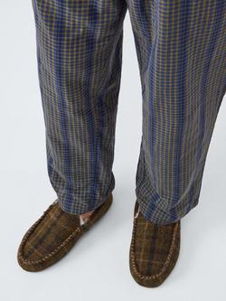 John Lewis Harris Tartan Slippers - view 2, Multi Check Olive