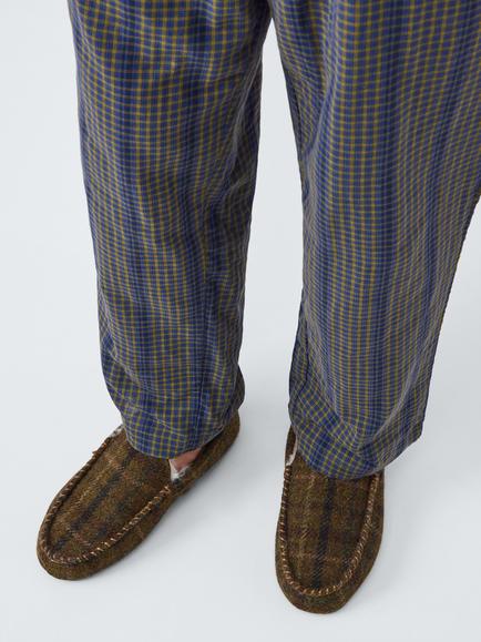 John Lewis Harris Tartan Slippers - view 2, Multi Check Olive