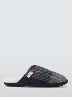 John Lewis Harris Tweed Slip-On Mule Slippers, Multi Check Navy