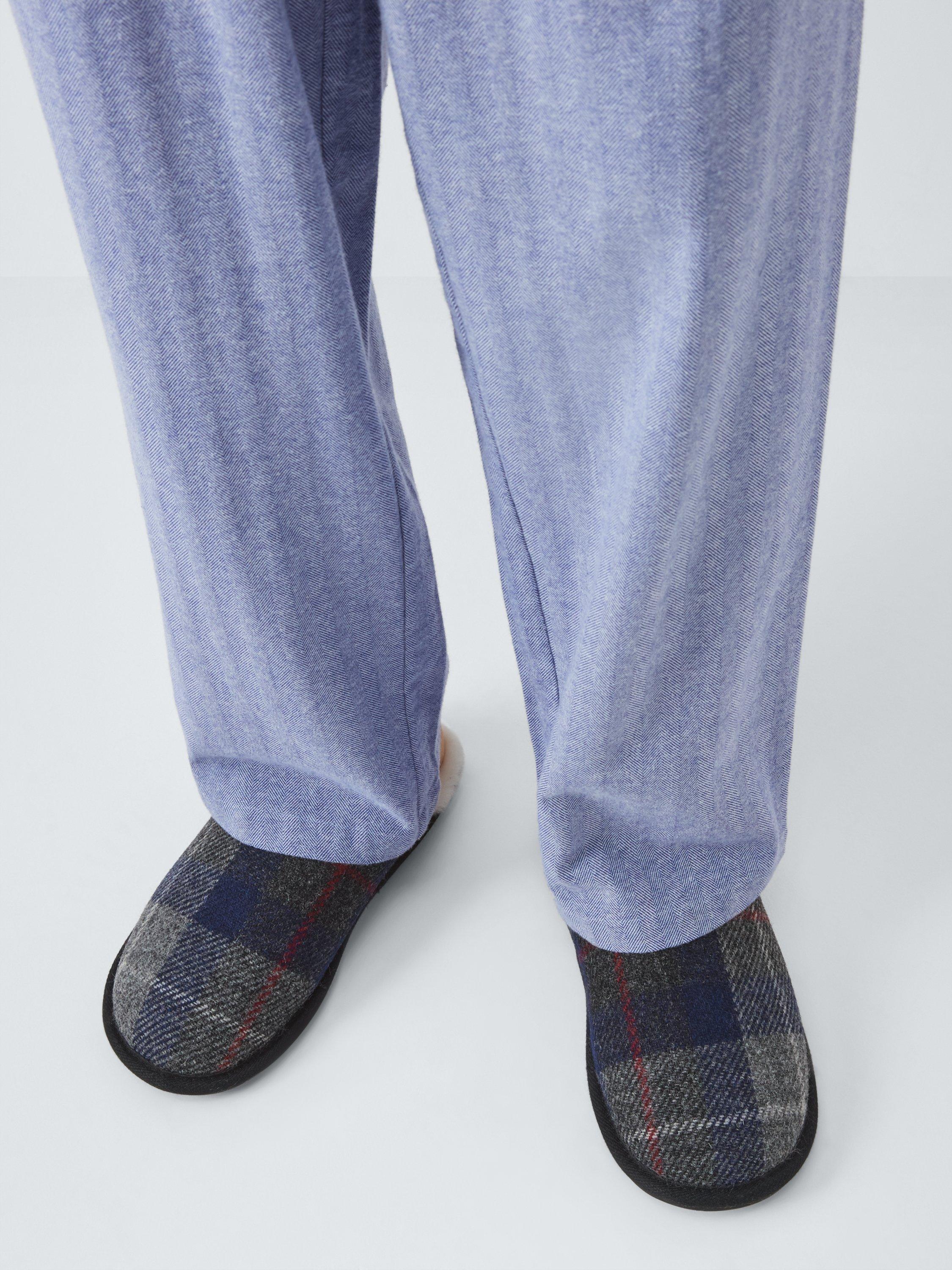 Product image 2 of 6, which shows John Lewis Harris Tweed Slip-On Mule Slippers, Multi Check Navy, 7