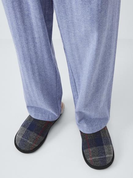 John Lewis Harris Tweed Slip-On Mule Slippers - view 2, Multi Check Navy