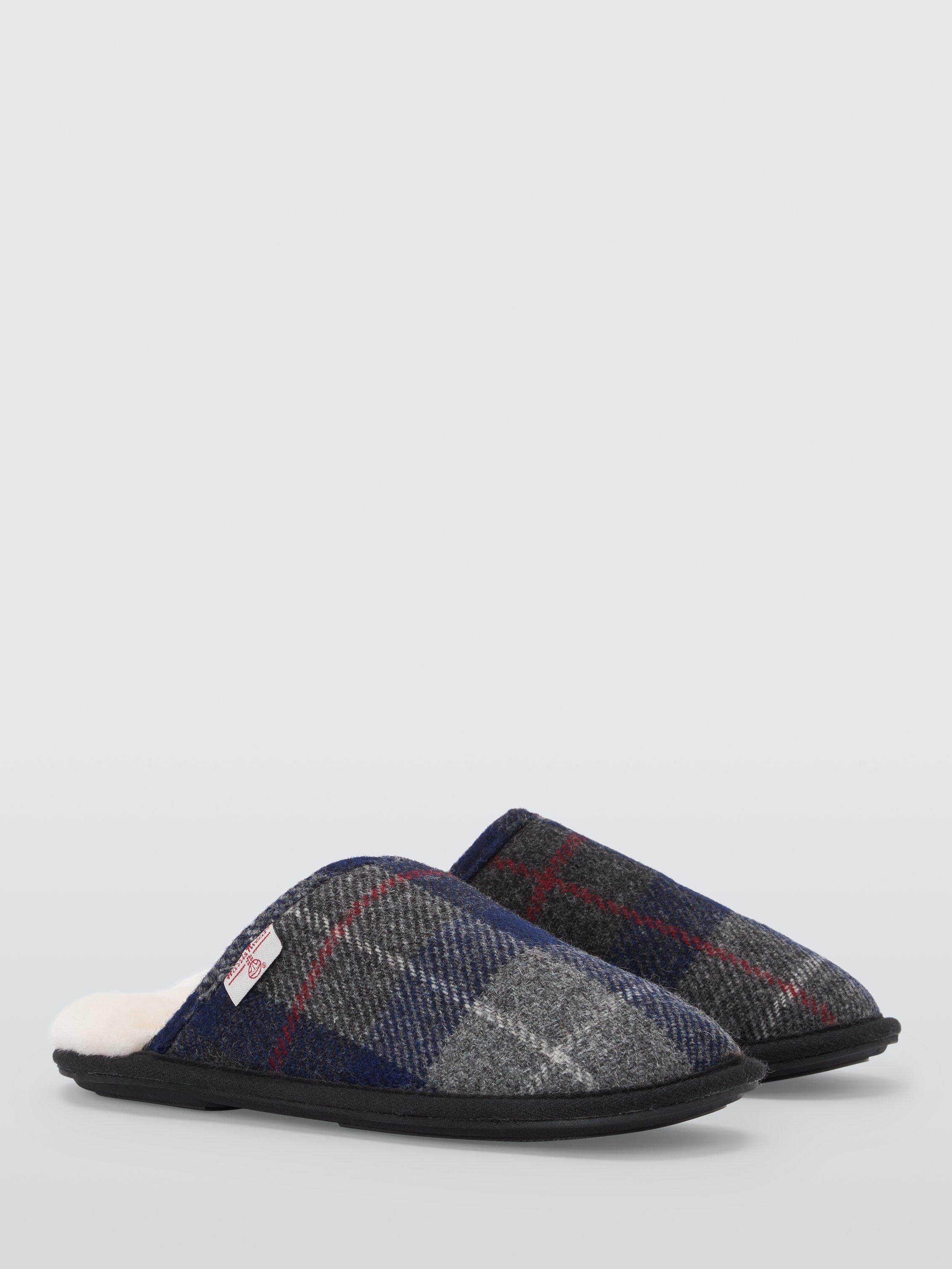 Product image 3 of 6, which shows John Lewis Harris Tweed Slip-On Mule Slippers, Multi Check Navy, 7