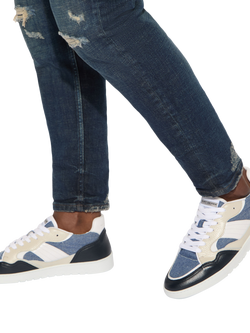 Kurt Geiger London Benn Lace Up Leather Trainers - view 2, Blue Denim