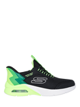 Skechers Kids' Slip-In Microspec Max Trainers, Black/Lime