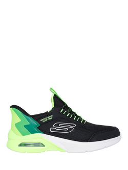 Skechers Kids' Slip-In Microspec Max Trainers, Black/Lime, Black/Lime