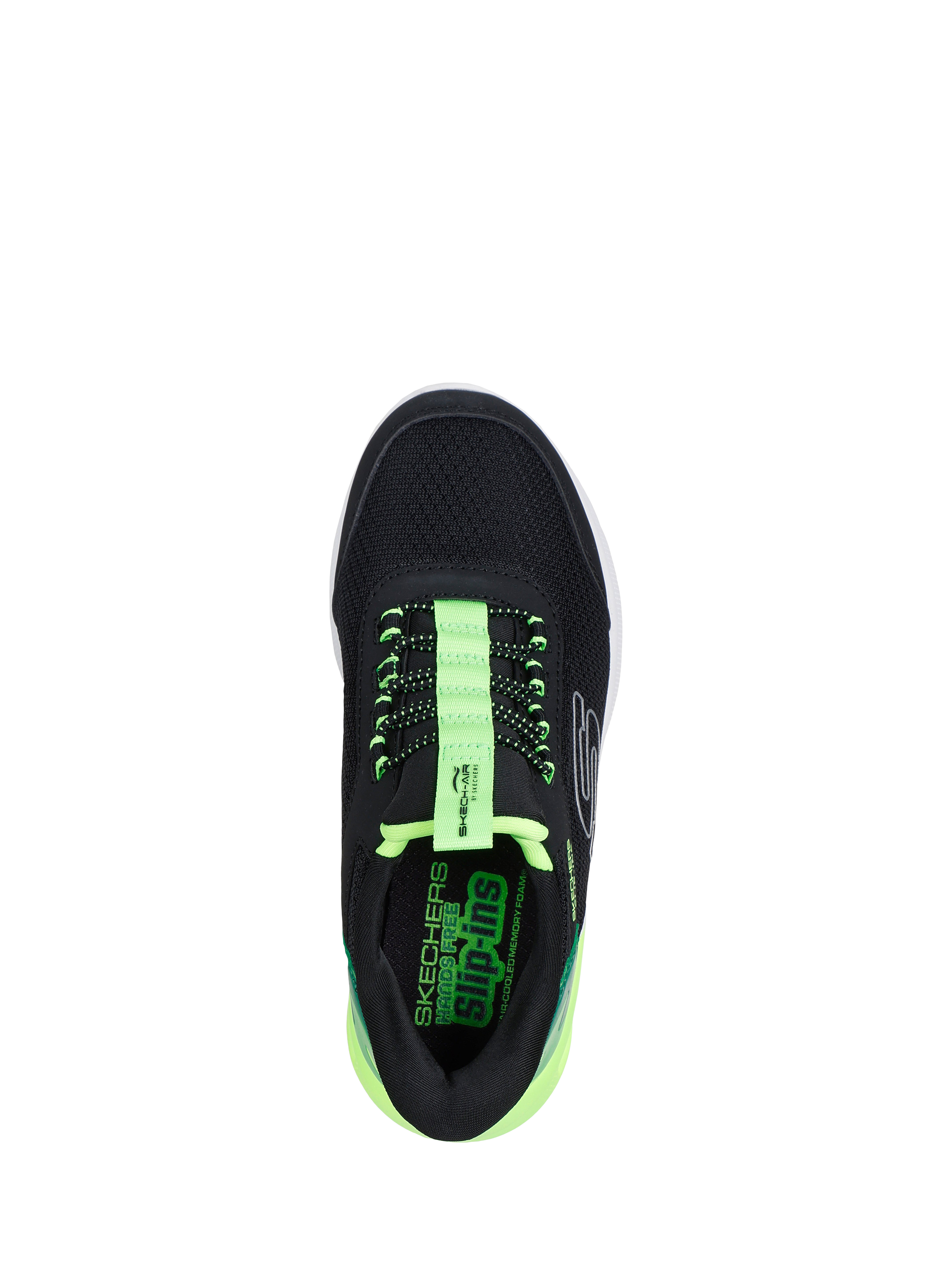 Product image 2 of 5, which shows Skechers Kids' Slip-In Microspec Max Trainers, Black/Lime, EU27