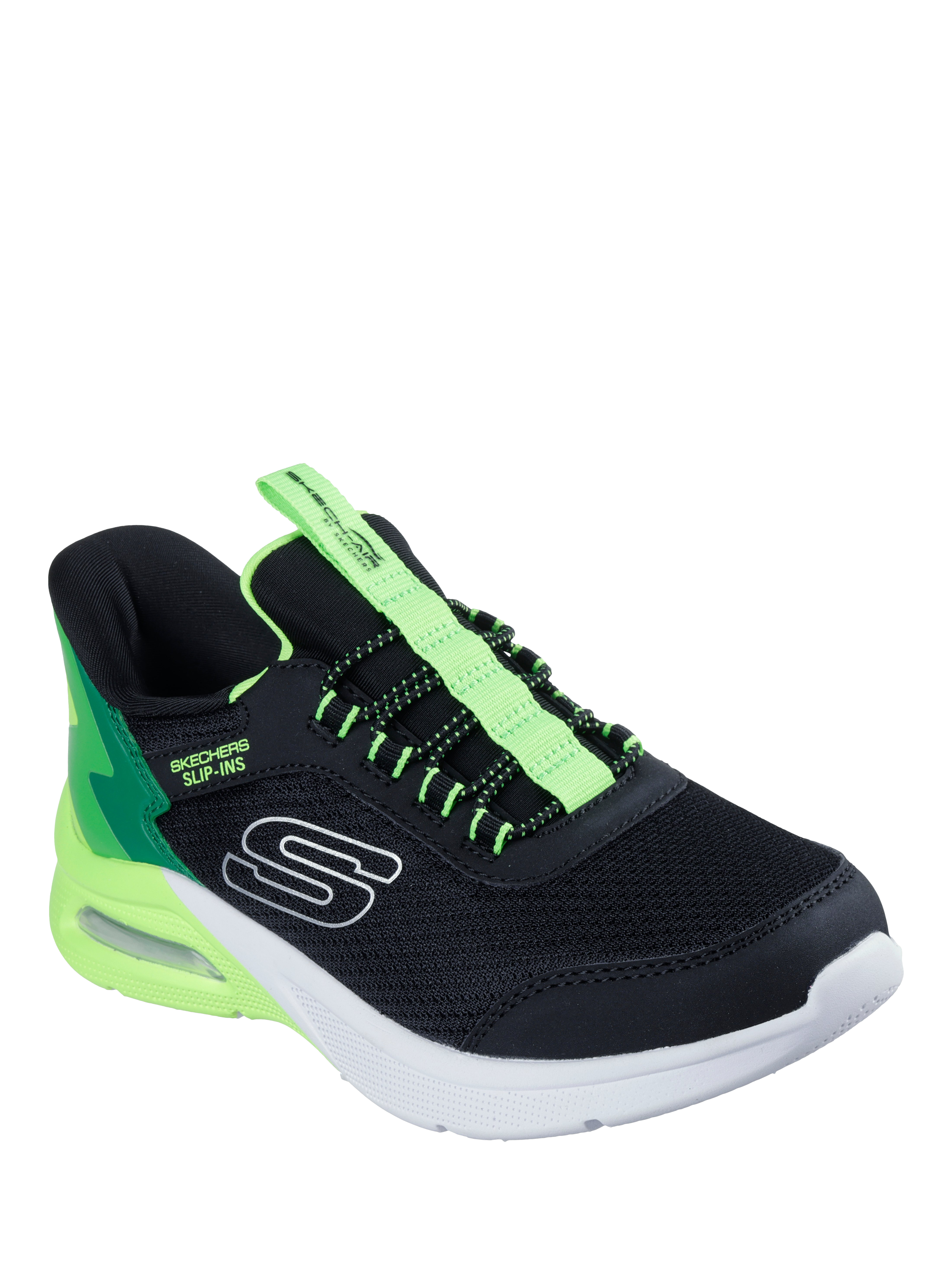 Product image 3 of 5, which shows Skechers Kids' Slip-In Microspec Max Trainers, Black/Lime, EU27