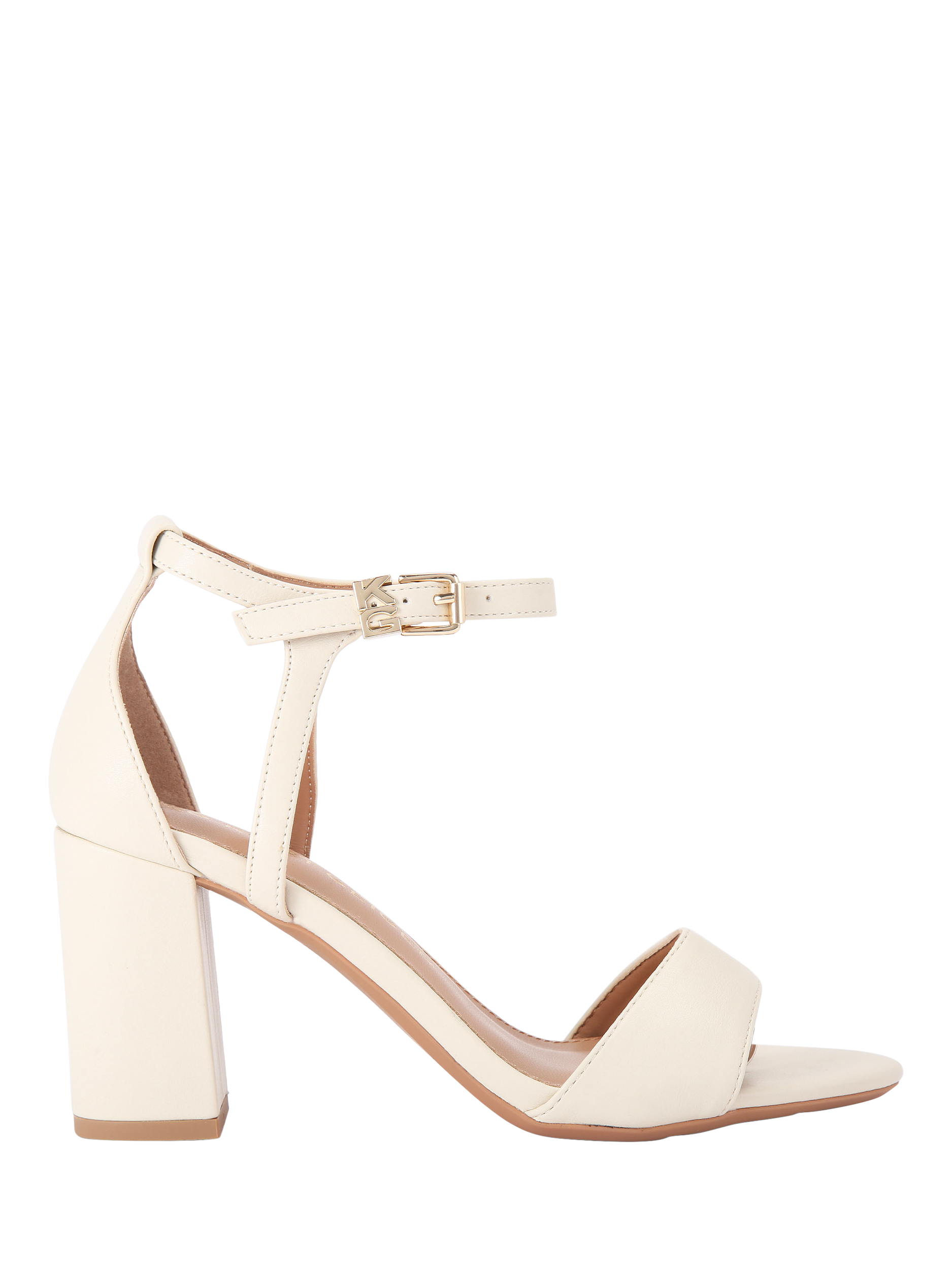 Product image 1 of 4, which shows KG Kurt Geiger Faryn Block Heel Strappy Sandals, Natural Putty, 3