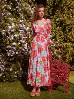 Hobbs Amelie Floral Maxi Dress, Blue/Red, Blue/Red