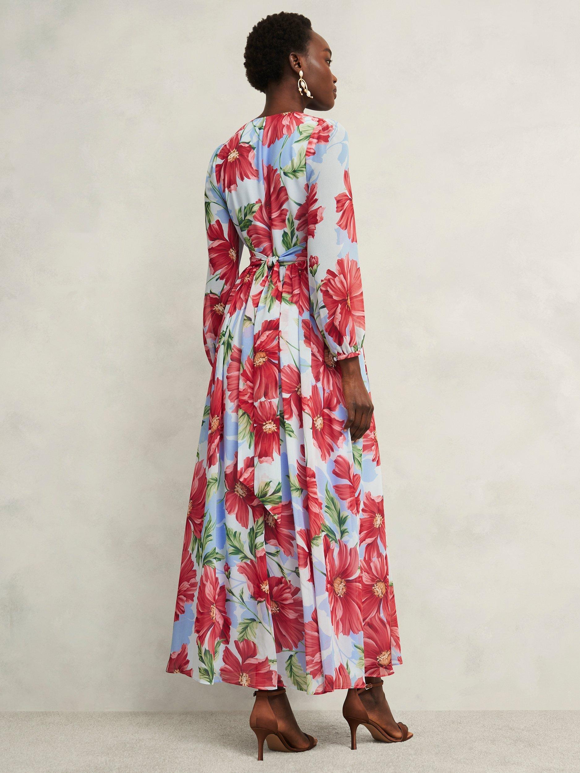 Product image 2 of 5, which shows Hobbs Amelie Floral Maxi Dress, Blue/Red, 10