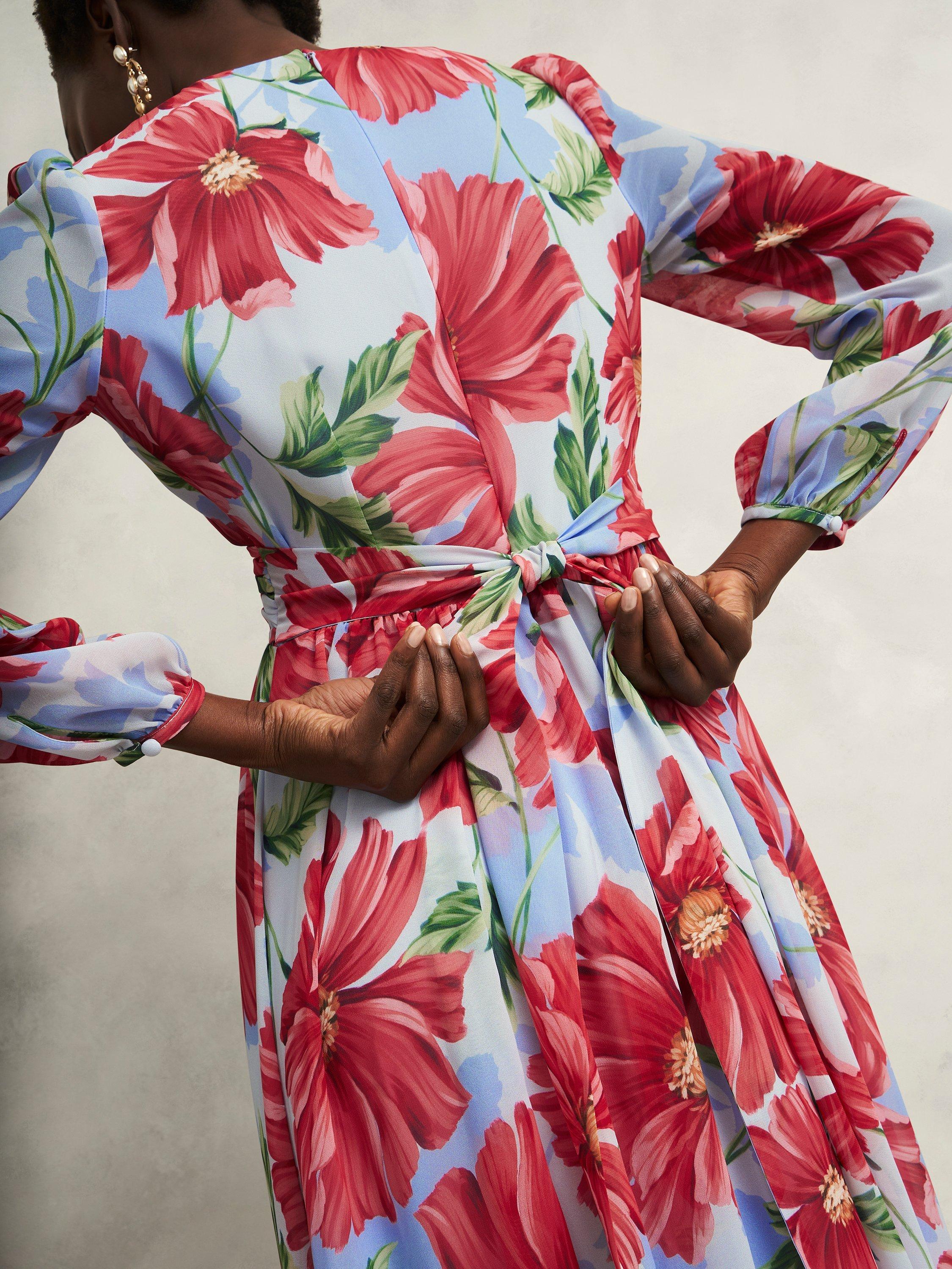 Product image 3 of 5, which shows Hobbs Amelie Floral Maxi Dress, Blue/Red, 10