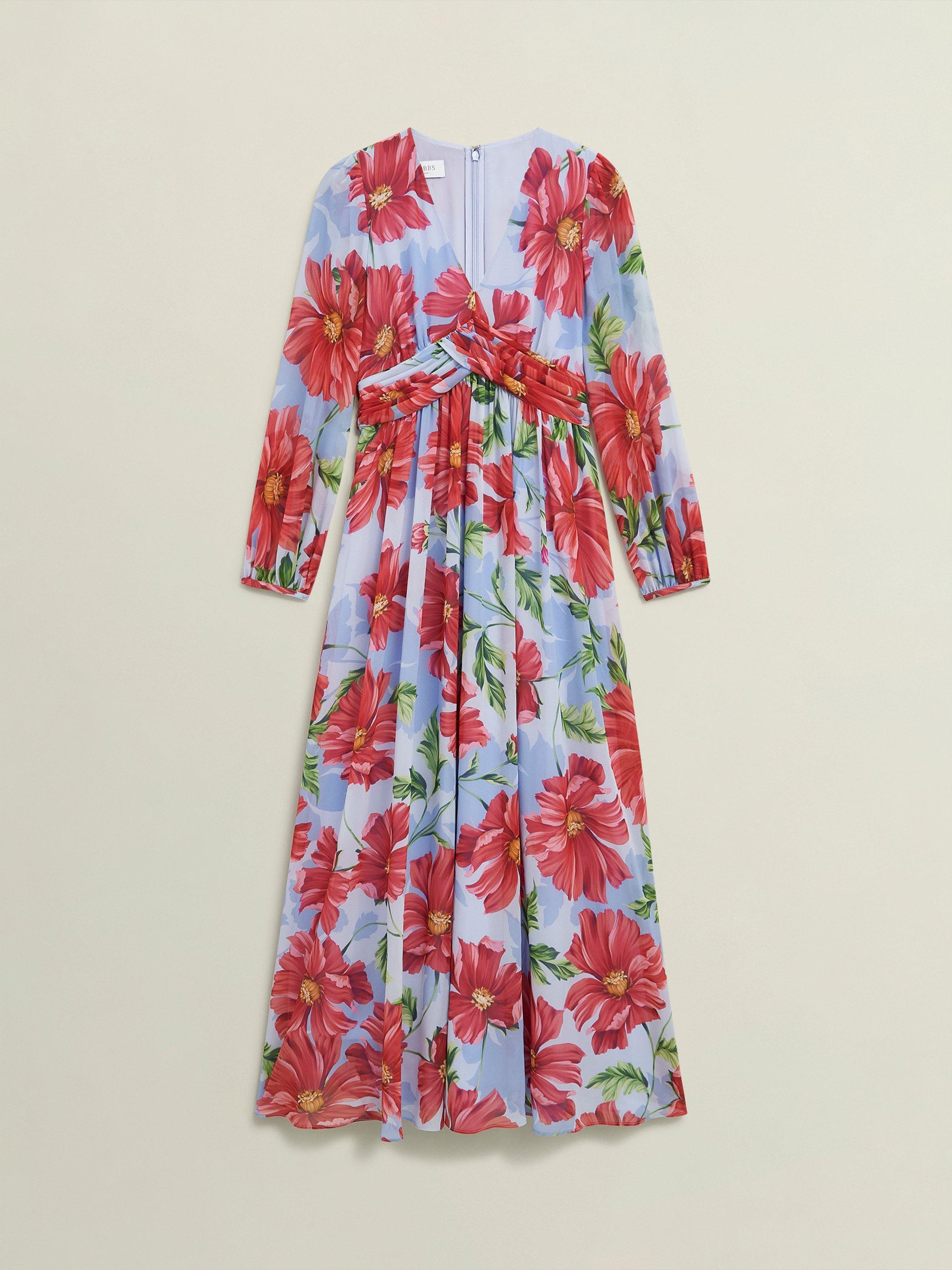 Product image 4 of 5, which shows Hobbs Amelie Floral Maxi Dress, Blue/Red, 10