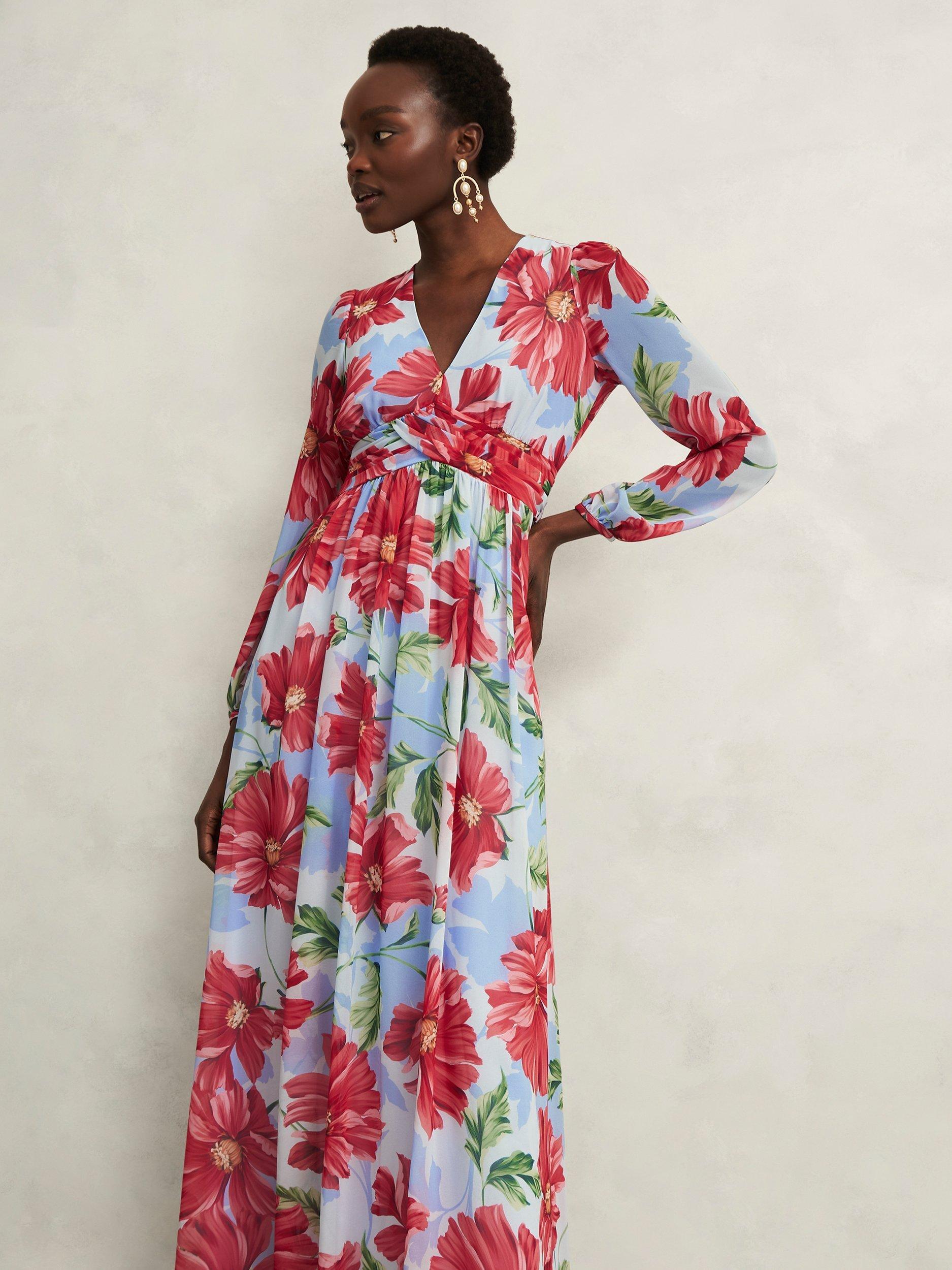 Product image 5 of 5, which shows Hobbs Amelie Floral Maxi Dress, Blue/Red, 10