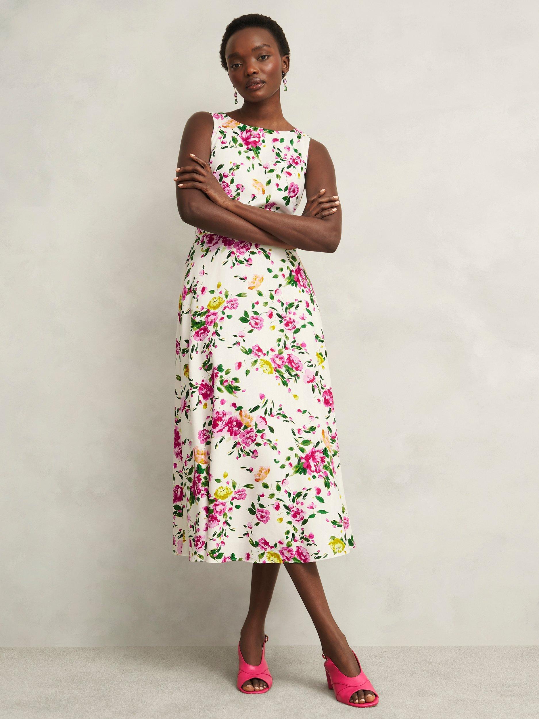 Product image 1 of 7, which shows Hobbs Carly Floral Sleeveless Dress, Ivory/Multi, 8
