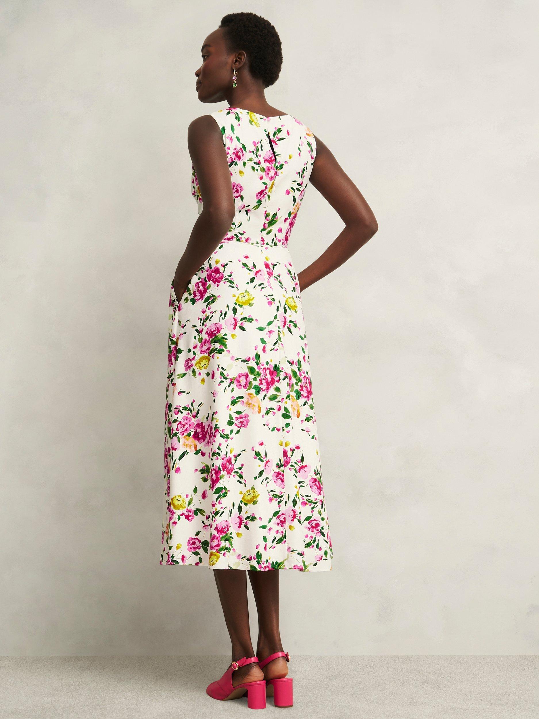 Product image 2 of 7, which shows Hobbs Carly Floral Sleeveless Dress, Ivory/Multi, 8