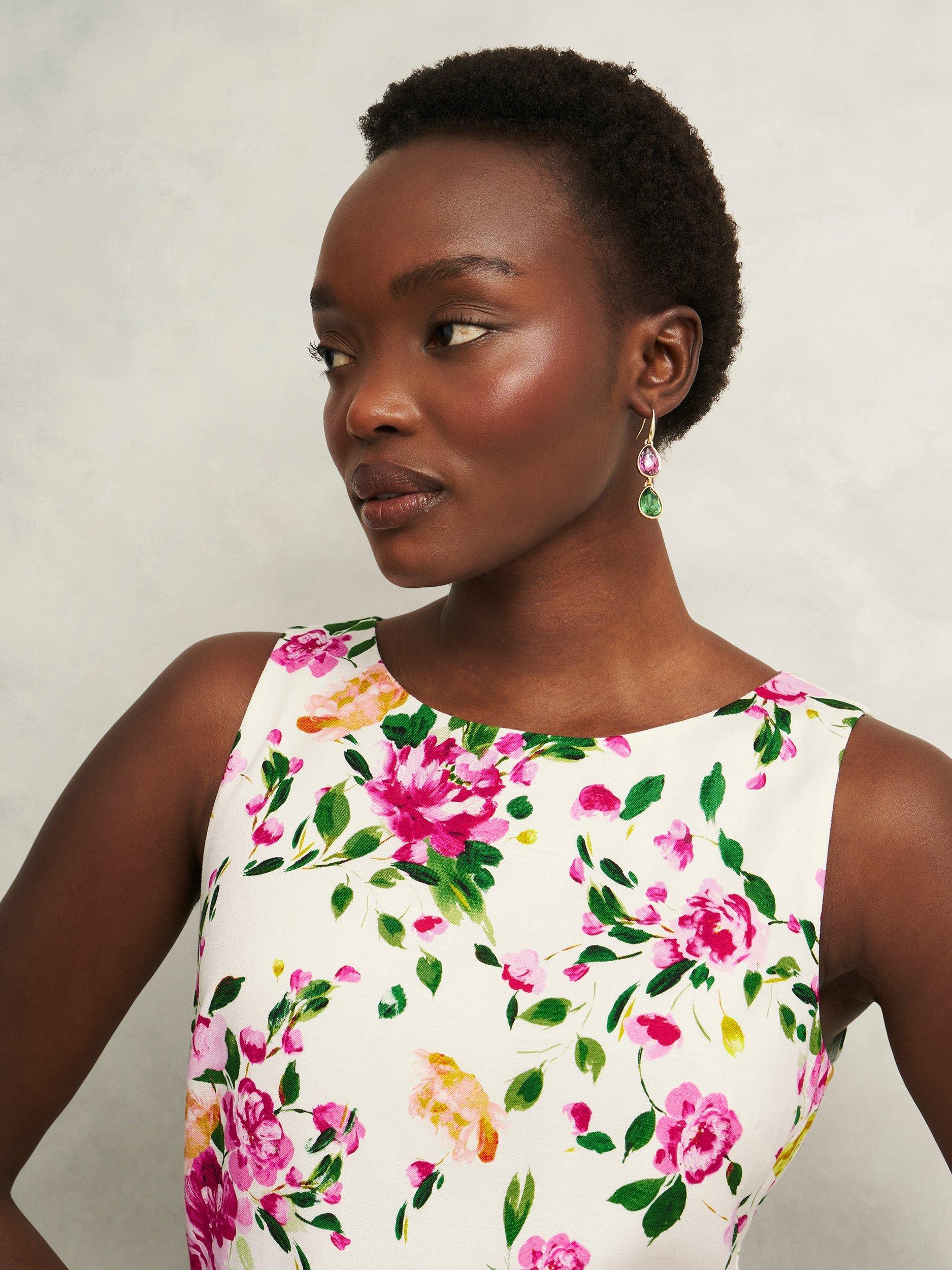 Product image 3 of 7, which shows Hobbs Carly Floral Sleeveless Dress, Ivory/Multi, 8
