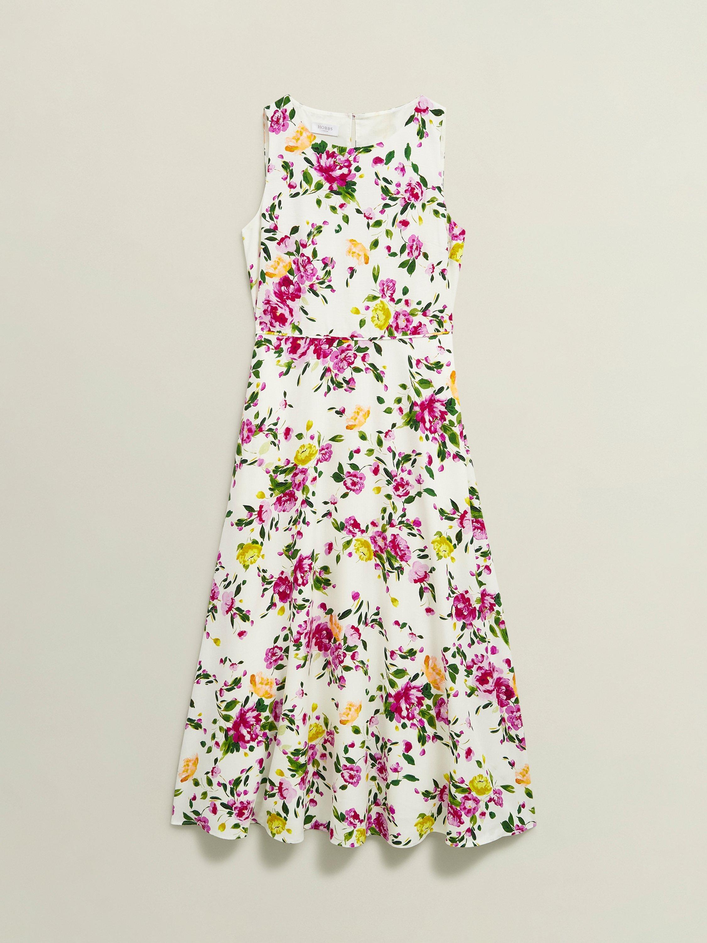 Product image 4 of 7, which shows Hobbs Carly Floral Sleeveless Dress, Ivory/Multi, 8