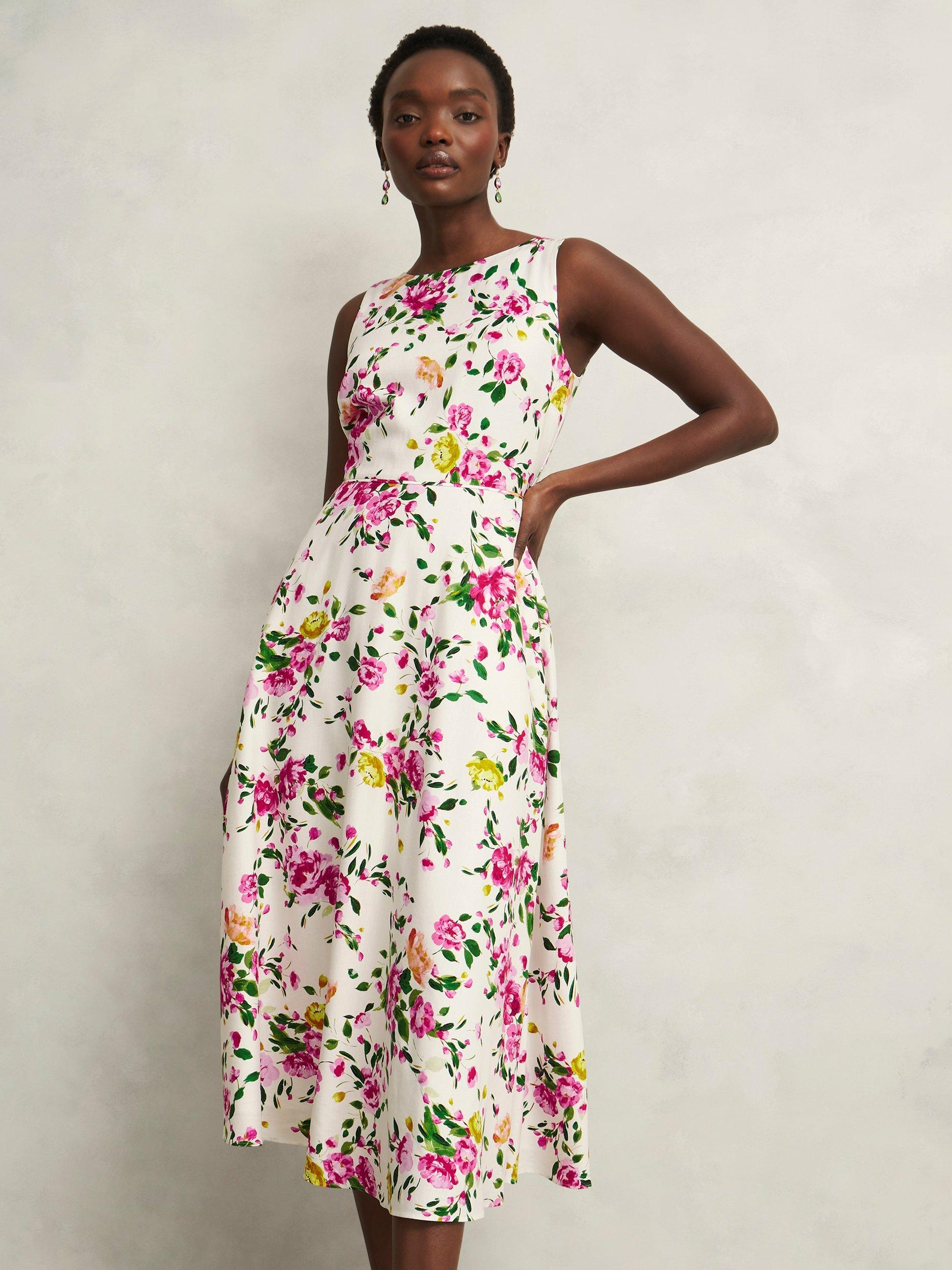 Product image 5 of 7, which shows Hobbs Carly Floral Sleeveless Dress, Ivory/Multi, 8