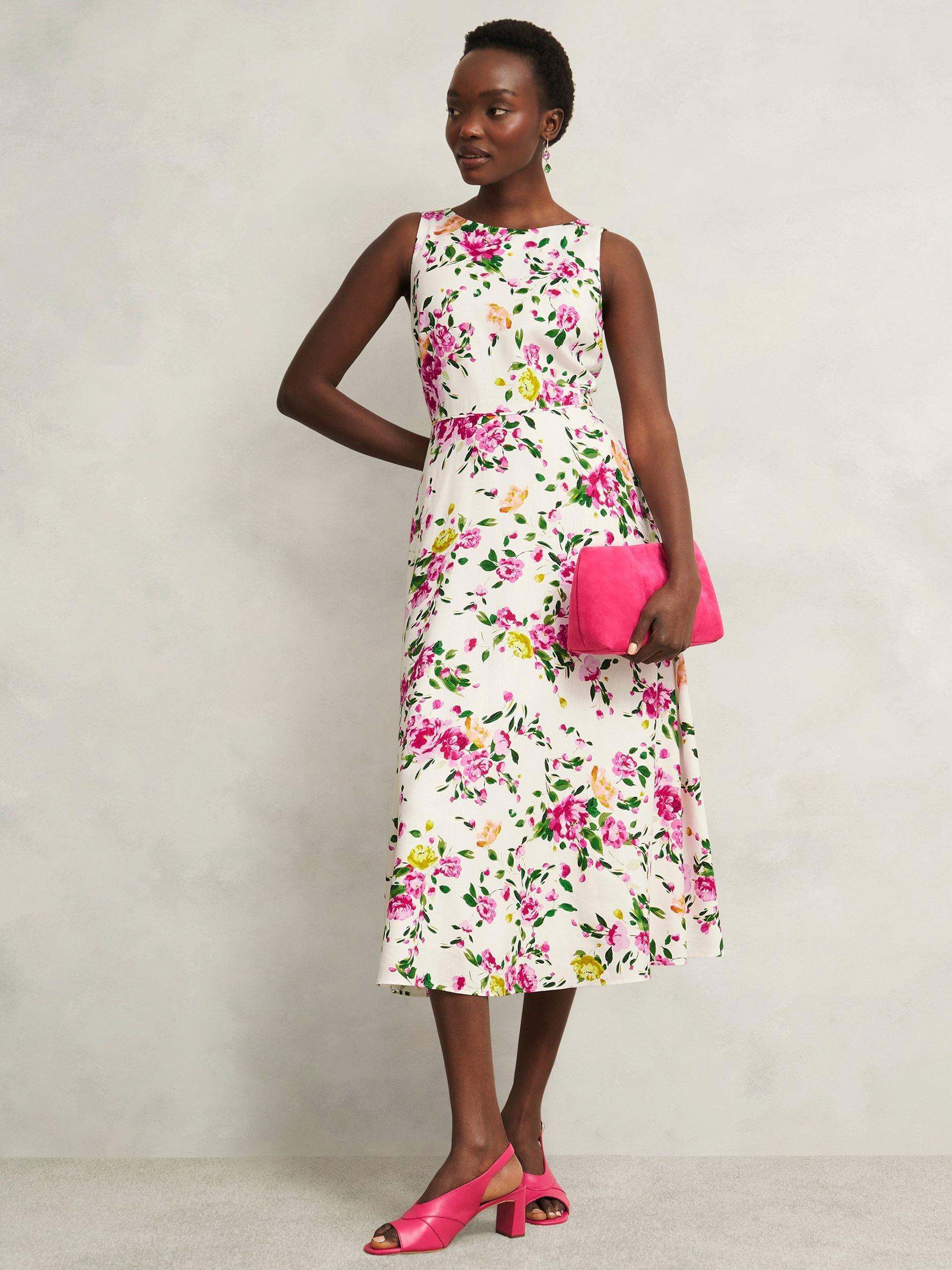 Product image 6 of 7, which shows Hobbs Carly Floral Sleeveless Dress, Ivory/Multi, 8