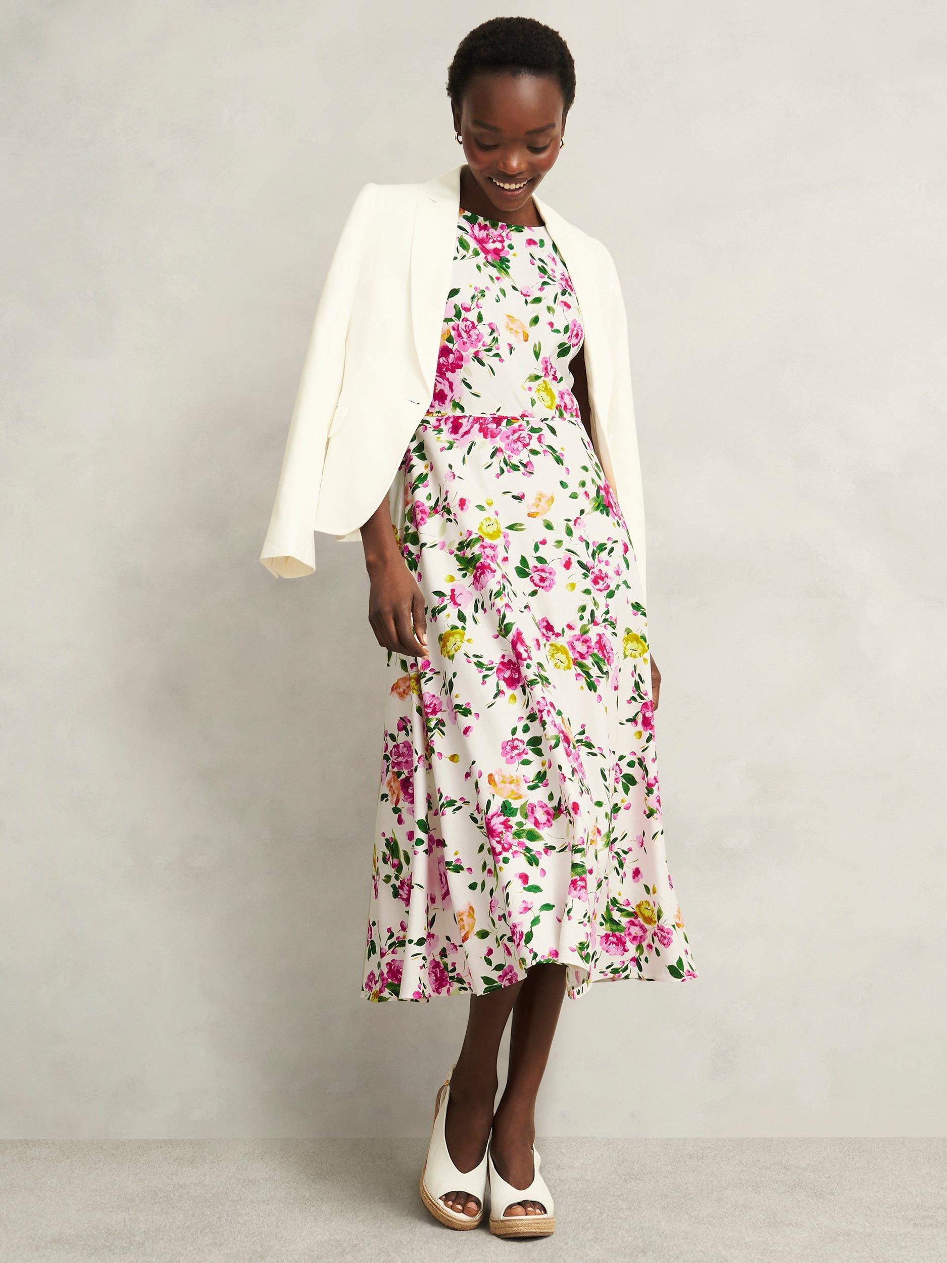 Product image 7 of 7, which shows Hobbs Carly Floral Sleeveless Dress, Ivory/Multi, 8