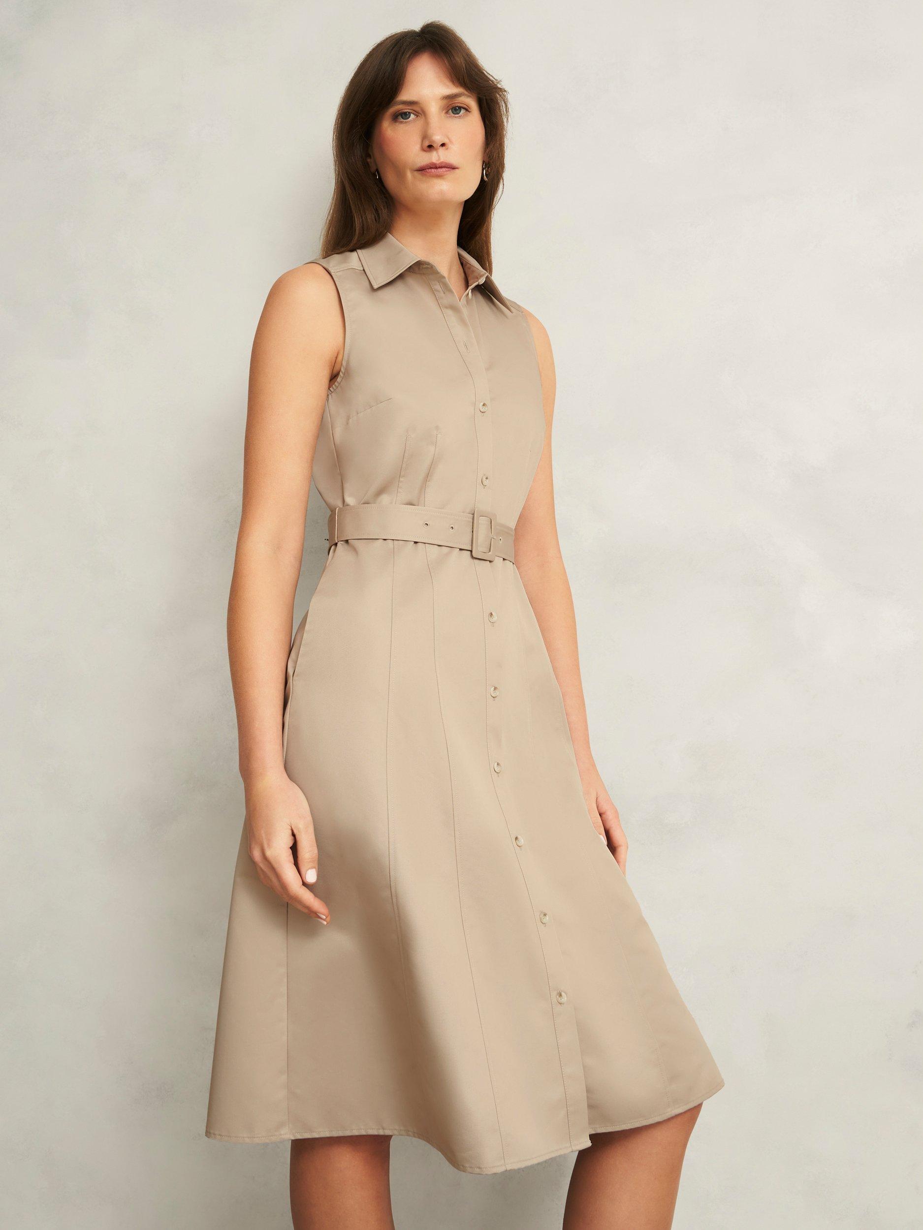 Product image 1 of 7, which shows Hobbs Tia Sleeveless Shirt Dress, Neutral, 10