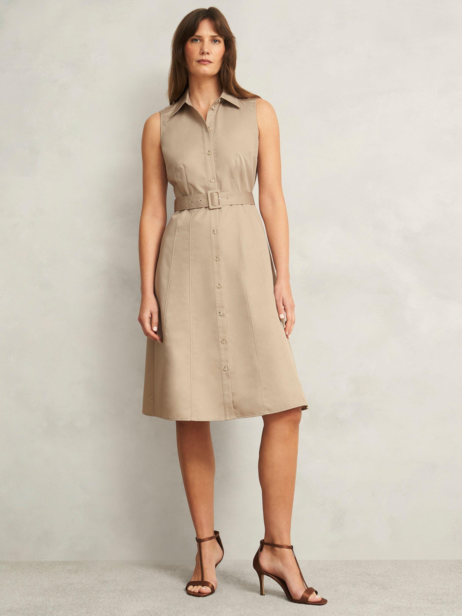 Product image 5 of 7, which shows Hobbs Tia Sleeveless Shirt Dress, Neutral, 10