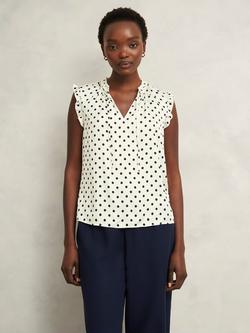 Hobbs Adriel Spot Satin Top, Ivory/Navy, Ivory/Navy
